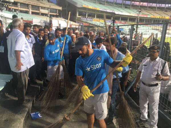 India cricketers clean Eden Gardens