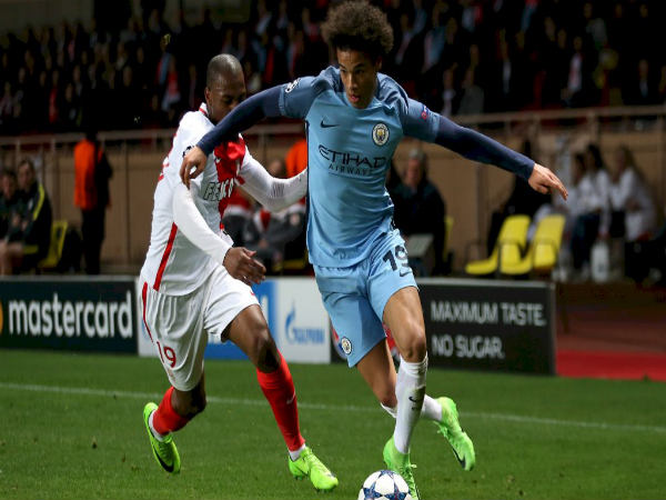Leroy Sane (right) against Monaco (Image courtesy: Manchester City Twitter handle)