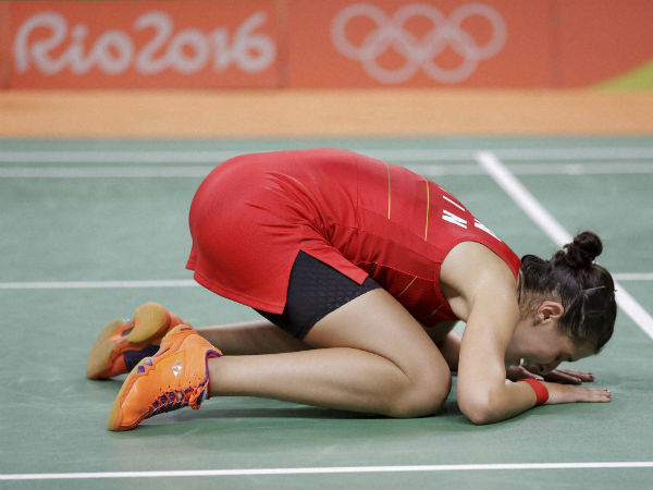 World No.1 Carolina Marin exults after bagging Gold