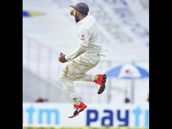 Virat celebrates India's Test win