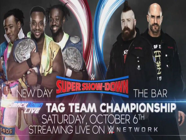 Smackdown Tag Team Title Match: The New Day (c) vs The Bar