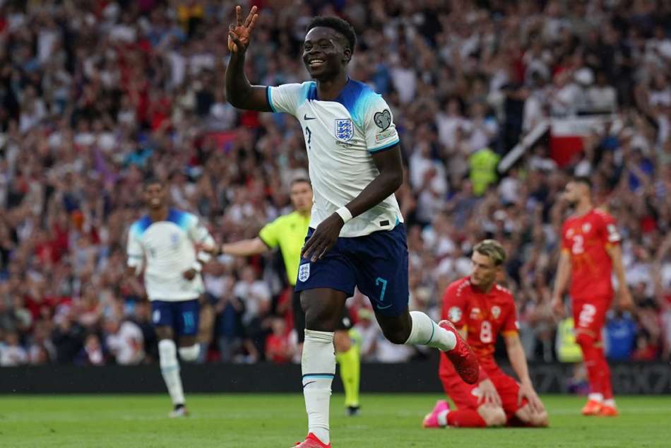 Bukayo Saka scored a hat-trick for England Bukayo Saka scored a hat-trick for England