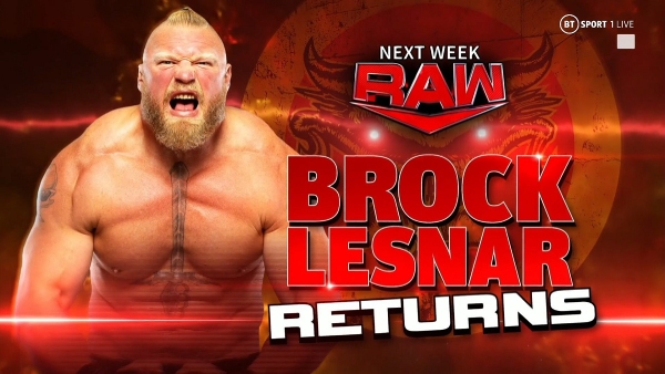 Brock Lesnar returns, next week to answer SummerSlam challenge (image courtesy Twitter) Brock Lesnar returns, next week to answer SummerSlam challenge (image courtesy Twitter)