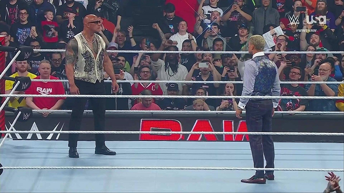 Wwe Raw The Rock Makes Shocking Appearance To Assault Cody Rhodes
