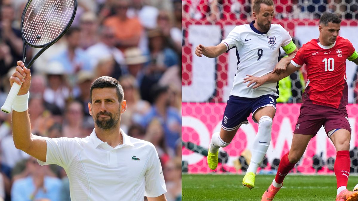 Wimbledon 2024 Novak Djokovic Stops Game Imitate Penalty Kick After Englands Euro 2024 Win
