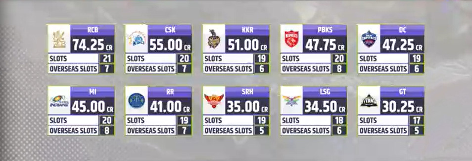 IPL 2025 ಹರಾಜು: ಎಲ್ಲಾ ತಂಡಗಳಿಗೆ ಉಳಿದ ಬಜೆಟ್‌ಗಳು